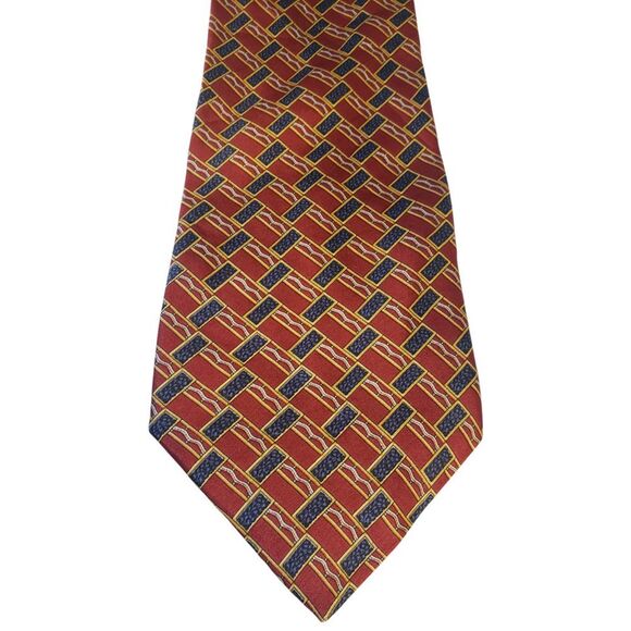 Zylos George Machado‎ Mens Tie Necktie Designer Luxury Red Blue Gold Geometric - Picture 1 of 12